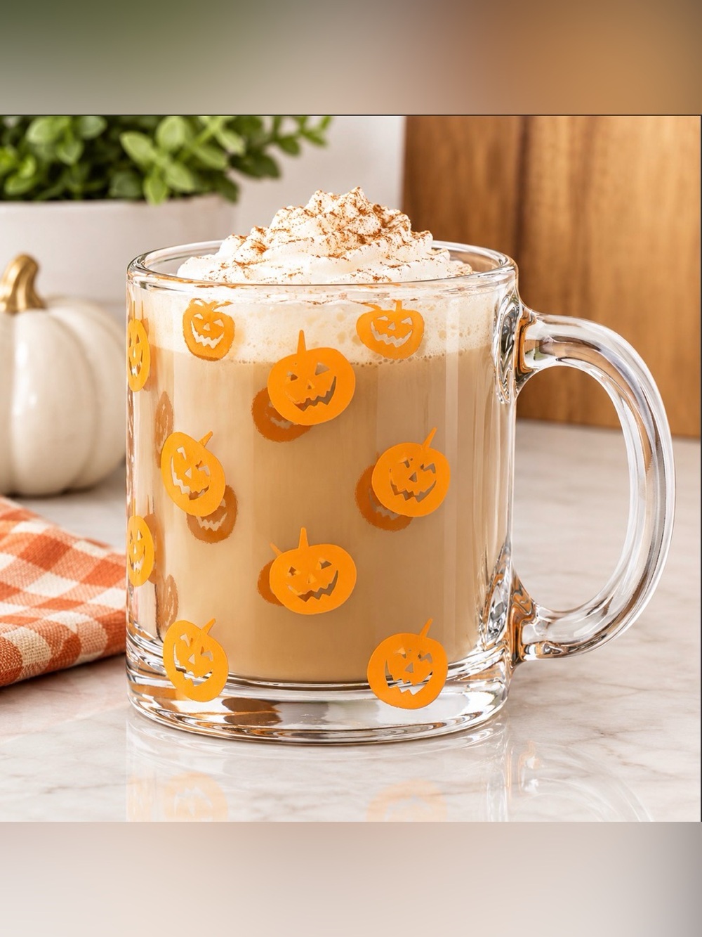 Glass Orange Pumpkin Scatter Print Mug 13oz
